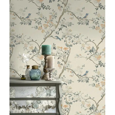 Shoreline Floral Wallpaper Elegant Bird and Blossom Design Peel and Stick Wall Decor | Wayfair North America