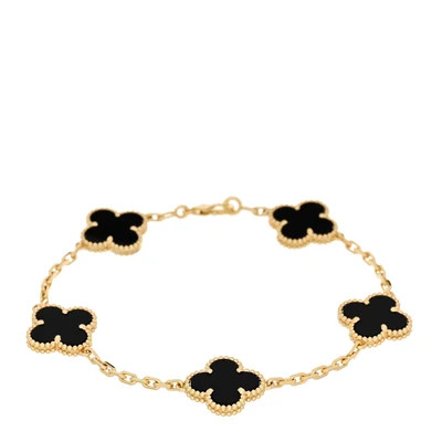 18K Yellow Gold Black Onyx 5 Motifs Vintage Alhambra Bracelet | FASHIONPHILE (US)