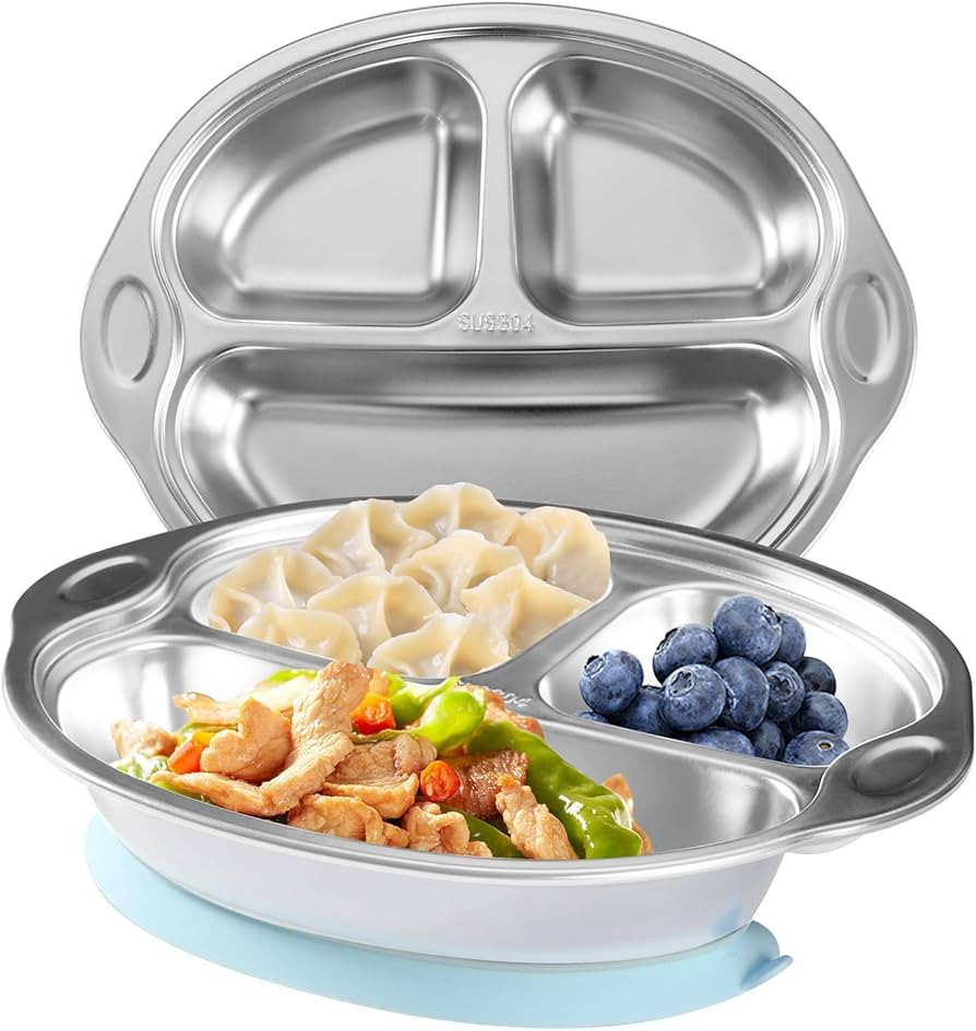 Stainless Steel Baby Suction Plates: Divided Plates Designed for Babies and Toddlers, Made of 100... | Amazon (US)