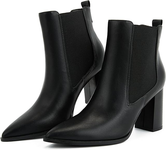 Putu Women's Pointed Toe Ankle Boots Chunky Heel Chelsea Boots Pull on Heeled Booties with Elasti... | Amazon (US)