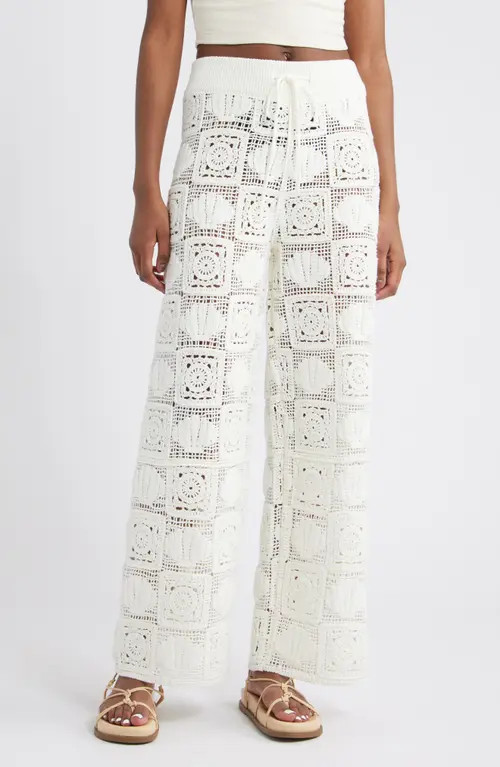 Rails x LSPACE Maja Seashell Patchwork Crochet Wide Leg Pants in White Sea Shell Crochet at Nordstrom, Size Large | Nordstrom