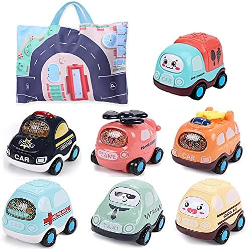 Baby Toy Cars for 1 Year Old Boys, 7PCS Push and Go Cars with Play Mat/Storage Bag Friction Power... | Amazon (US)