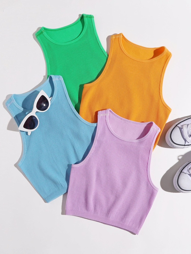 4pcs Rib-knit Sports Tank Top | SHEIN