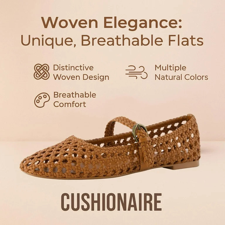 Cushionaire Weston Hand Woven Ballerina Flats for Women – Faux Leather Mary Jane Shoes Women Fo... | Walmart (US)