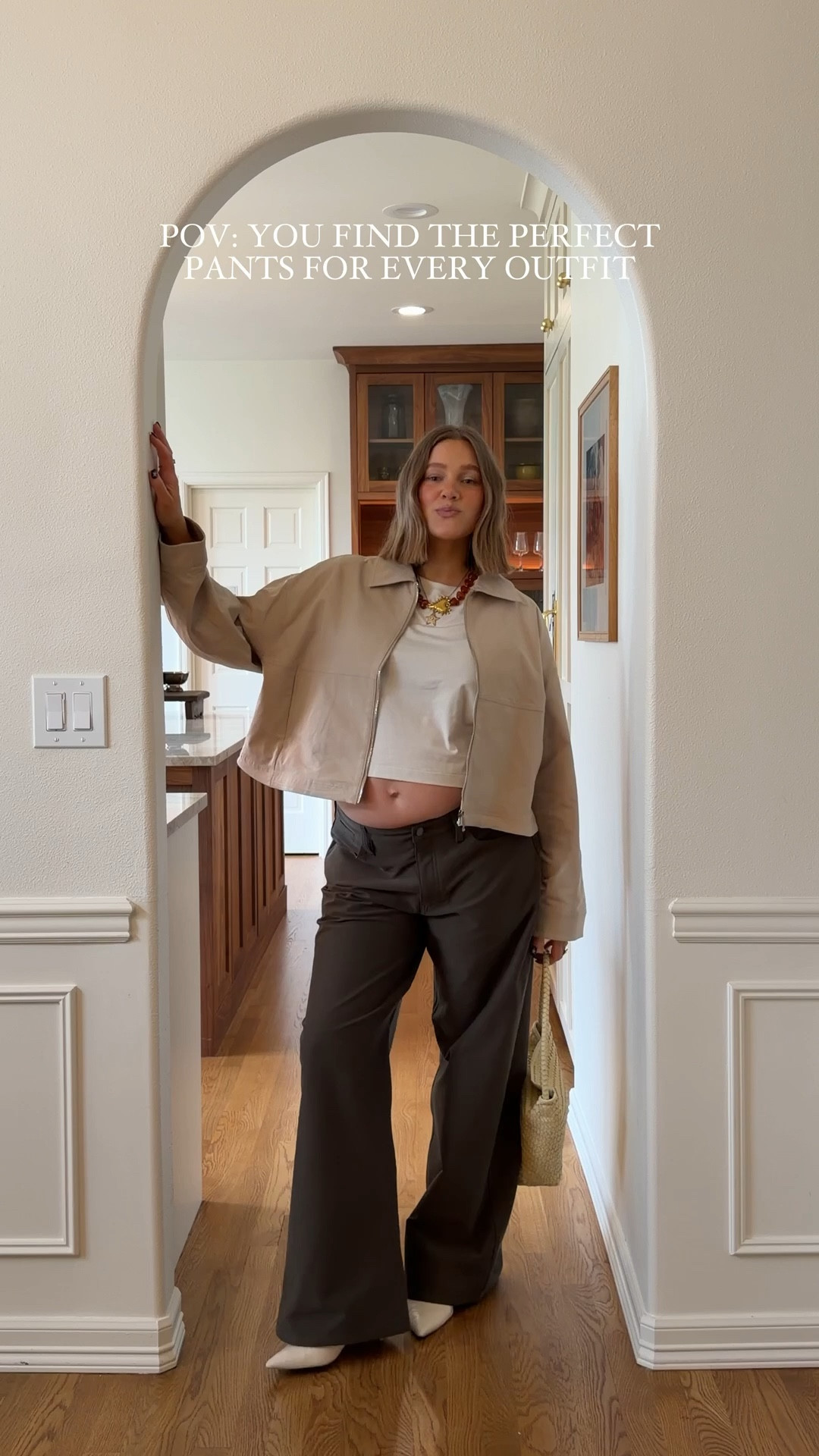 Size 10 in all lululemon tops, size 32 in EasyFive Pant (soft denim) low rise I went up 2 from my typical size for pregnancy. Love the fit they are slouchy and soft and so comfy!! 31” inseam. Tan jacket size L (sold out linked similar) 