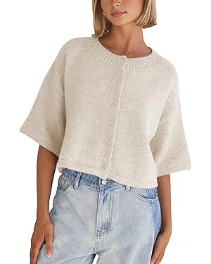 Springrain Cardigan Sweaters for Women Lightweight Knit Cropped Cardigan Button Up Solid Knitwear | Amazon (US)