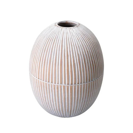 Villacera Handmade 10" Tall Oval White Mango Wood Vase | Decorative Carved Lines Flower Pot or Pl... | Walmart (US)