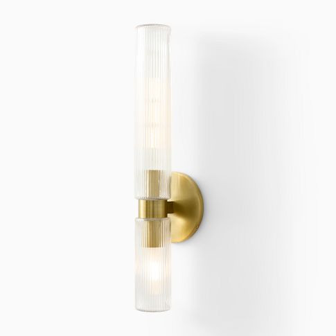 Weston Fluted Glass Double Asymmetrical Indoor/Outdoor Sconce (22.5") | West Elm (US)