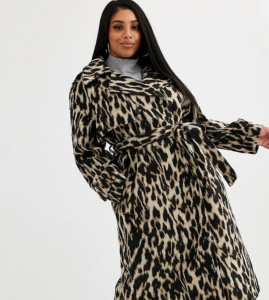 ASOS DESIGN Curve oversized leopard belted coat-Multi | ASOS (Global)