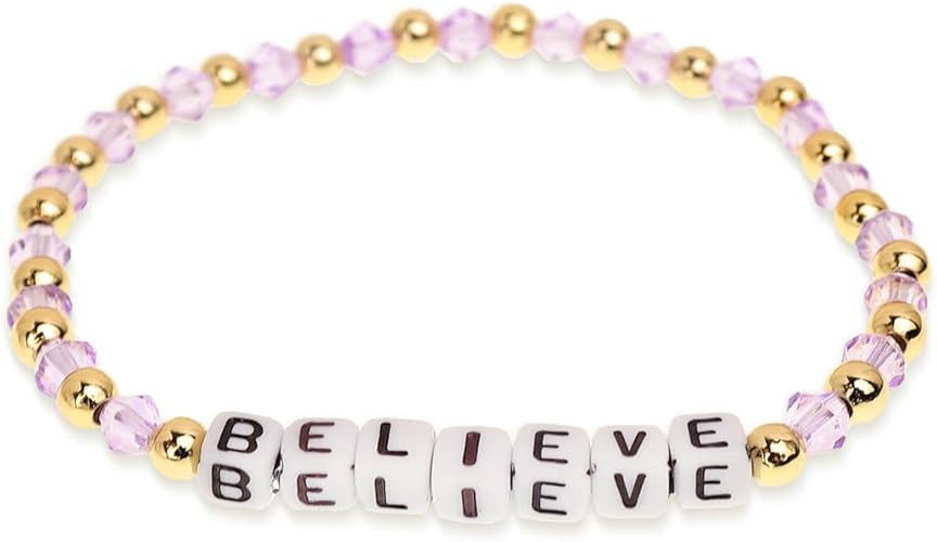 Inspired Gold Beaded Stretch Bracelets for Women Believe Letter Crystal Purple Beads Bracelet | Amazon (US)