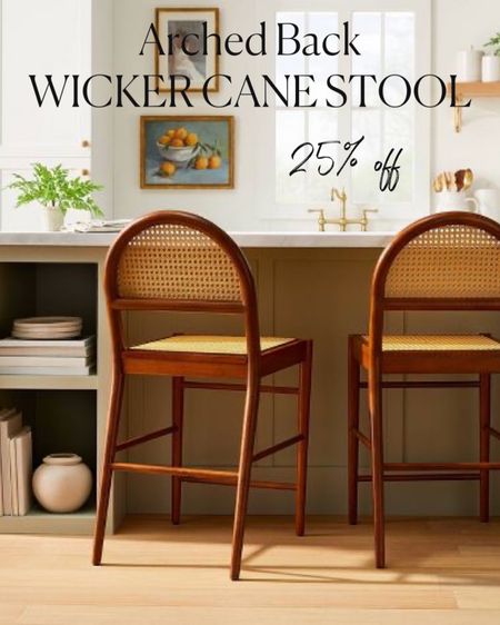 Arched back wicker cane bar/counter stool on sale by Studio McGee home x Target Threshold furniture, woven wicker furniture, kitchen design, coastal style, modern farmhouse, curved stool, transitional kitchen, home decor sale

#LTKSale #LTKhome #LTKsalealert