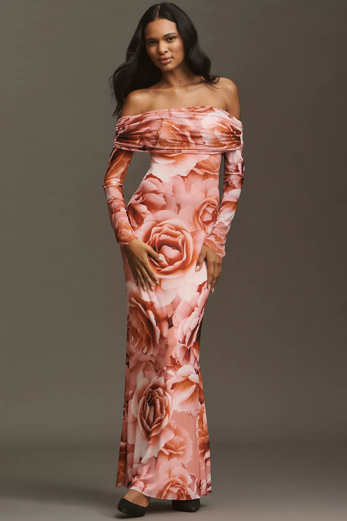 AFRM Long-Sleeve Off-The-Shoulder Mesh Maxi Dress | Anthropologie (US)