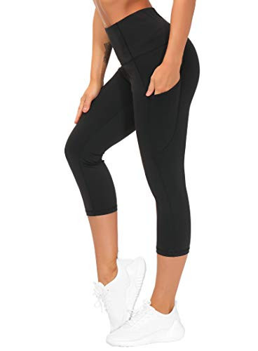 THE GYM PEOPLE Thick High Waist Capris Yoga Pants with Pockets, Tummy Control Workout Running Yoga Leggings for Women Black | Amazon (US)