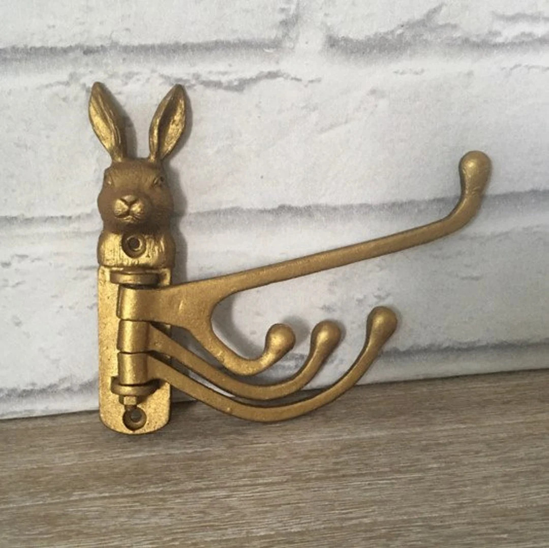 Vintage Style Golden Brass Rabbit Hare Multi Hook Wall Mounted Hook Home Decor Gift Coat Hanger H... | Etsy (US)