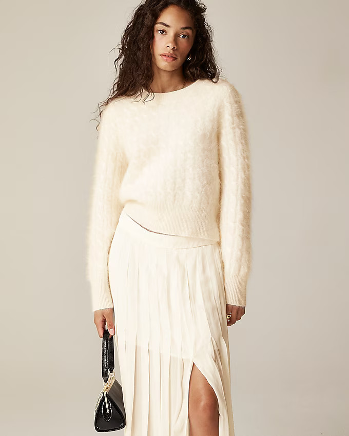 Brushed cashmere shrunken cable-knit crewneck sweater | J. Crew US