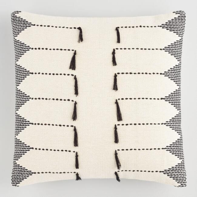 Black Embroidered Tassel Throw Pillow | World Market
