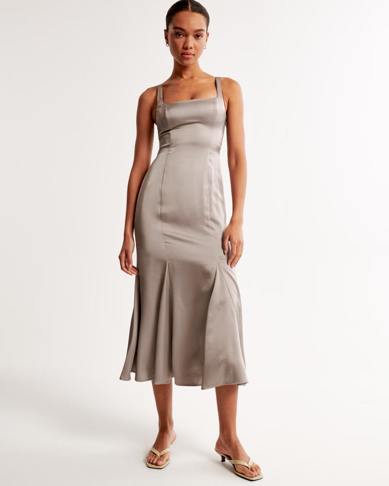 Satin Slip Fishtail Midi Dress | Abercrombie & Fitch (US)
