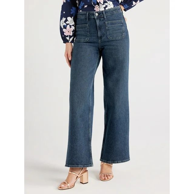 Free Assembly Women's Patch Pocket Wide Leg Jeans, 31? Inseam, Sizes 0-22 | Walmart (US)