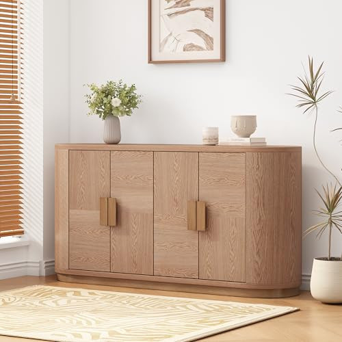 Christopher Knight Home Cuzz Sideboard Buffet Cabinet with Storage, Living Room Wooden Storage Cabinet with 2 Adjustable Shelf, Dining Room/Kitchen Cabinet with Curved Form + Metal Base, Natural | Amazon (US)