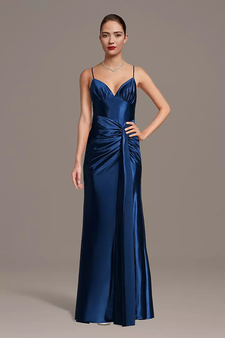 Sculpting Satin Draped Sheath with Lace-Up Back | David's Bridal