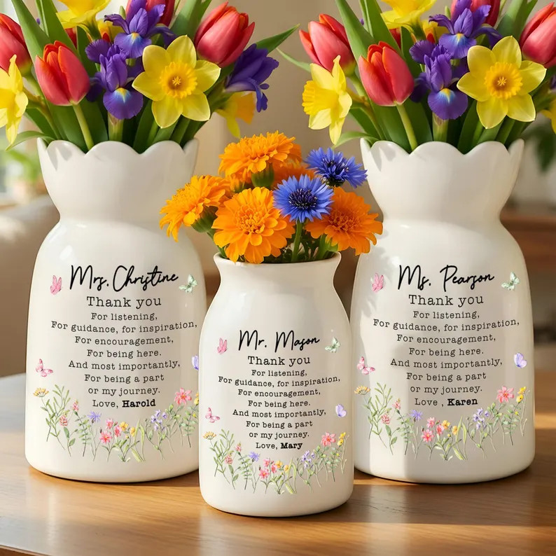 Personalized Thank You Floral Vase For Teacher, Custom Thank You Gift End of School Year, Teacher... | Etsy (US)