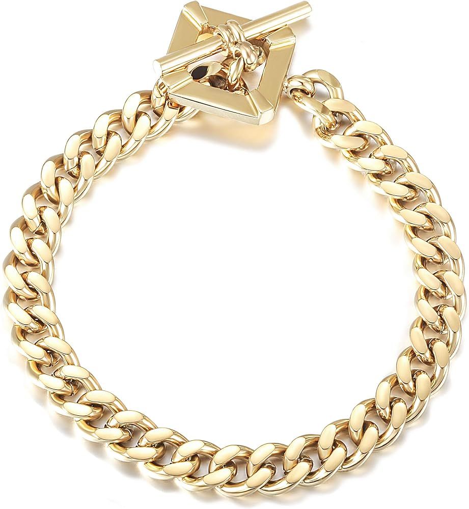 CIUNOFOR Square Toggle Clasp Chain Bracelet Chunky Miami Cuban Link for Women Girls 18K Gold fil... | Amazon (US)