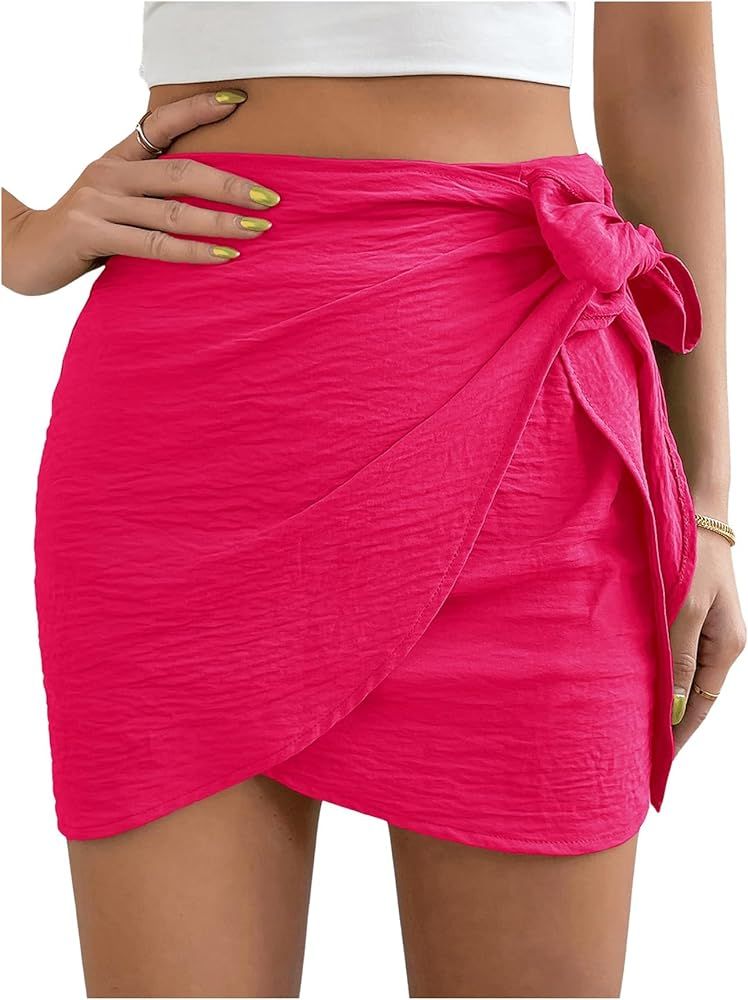 Verdusa Women's Casual Knot Side Split Wrap High Waist Bodycon Mini Skirt | Amazon (US)