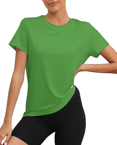 KevaMolly Grass Green Workout Tops for Women UPF50+ Breathable Loose Fit Yoga T Shirts Short Sleeve Running Gym Athletic Tee Top L | Amazon (US)