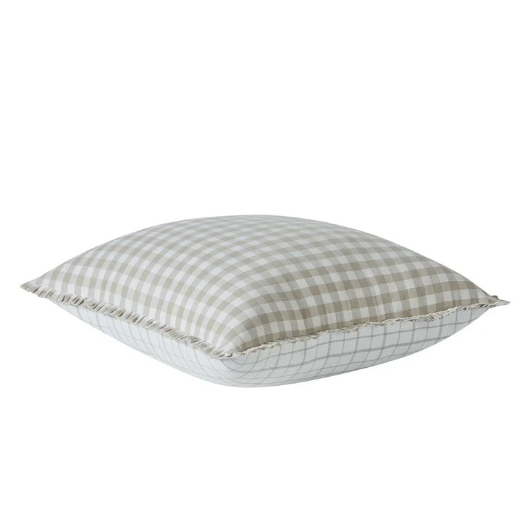My Texas House 20" x 20" Taupe Gingham Plaid Reversible Decorative Pillow | Walmart (US)