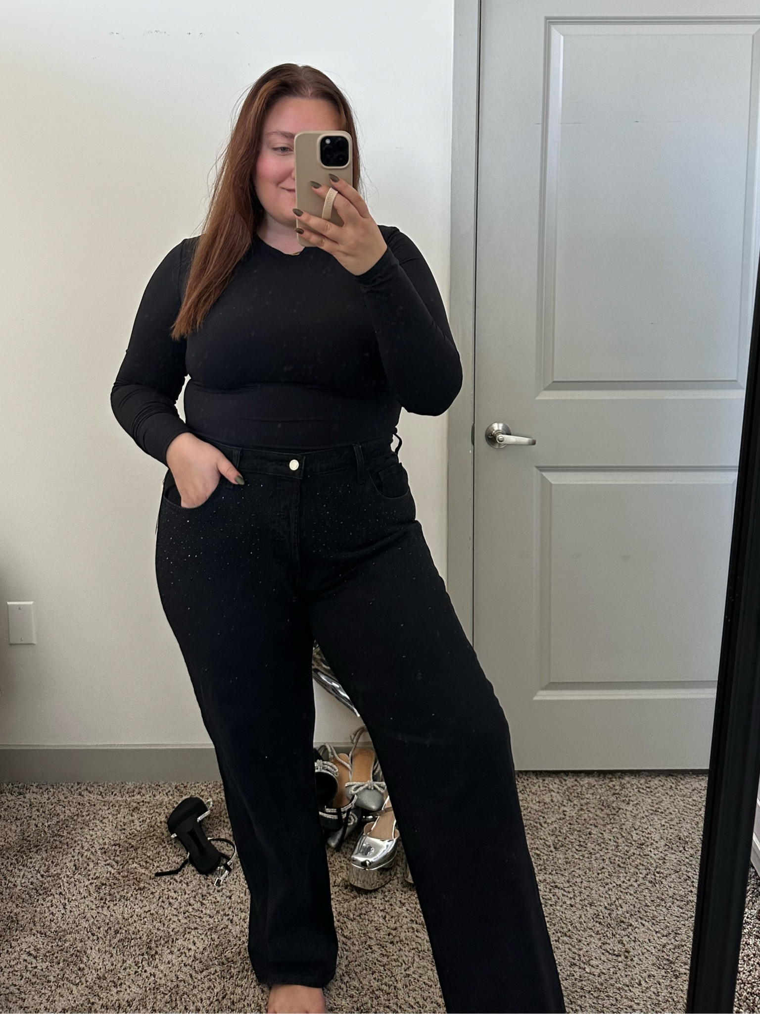 Embellished denim trend with black denim!! Love how subtle these are and the fit is loose/baggy. Wearing size 16 

#LTKfindsunder50 #LTKplussize #LTKCyberWeek