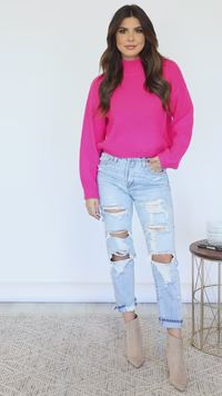 Begin The Journey Hot Pink Turtleneck Sweater | The Pink Lily Boutique