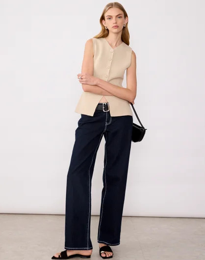 Longline Button Up Knit Vest | Glassons (Australia)