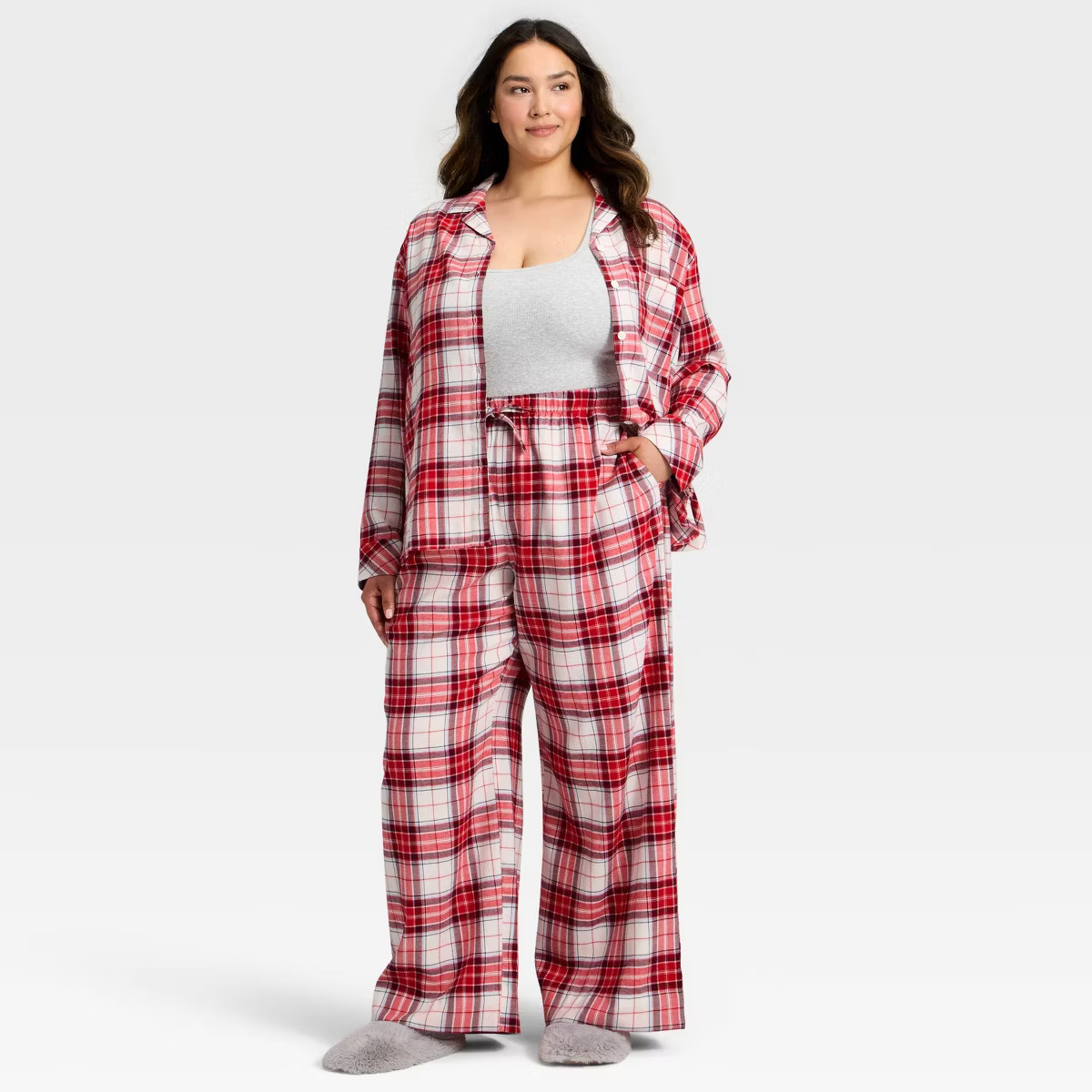 Women's Flannel Long Sleeve Button Down Shirt and Pants Pajama Set - Auden™ | Target