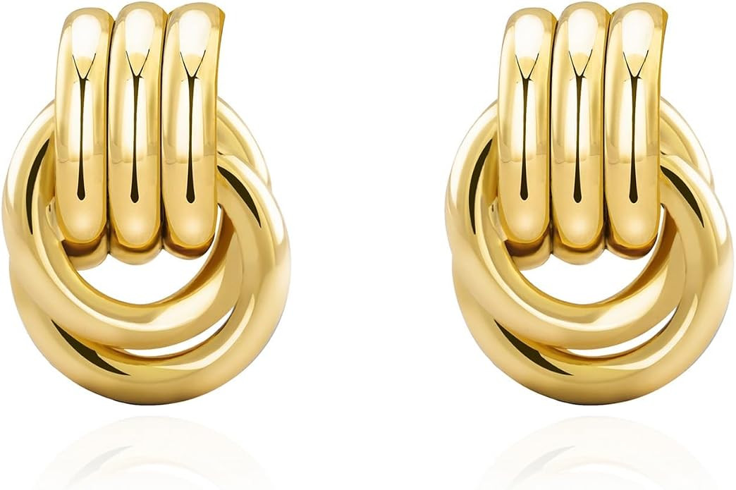Chunky Gold Knot Earrings for Women Trendy Statement Dangle Earrings | Amazon (US)