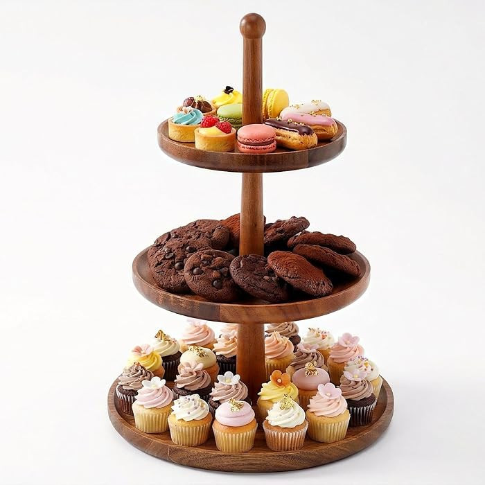 BURMAN Cupcake Stand Dessert Table Display Set \u2013 2 in 1 Adjustable Height Rustic Natural Aca... | Amazon (US)