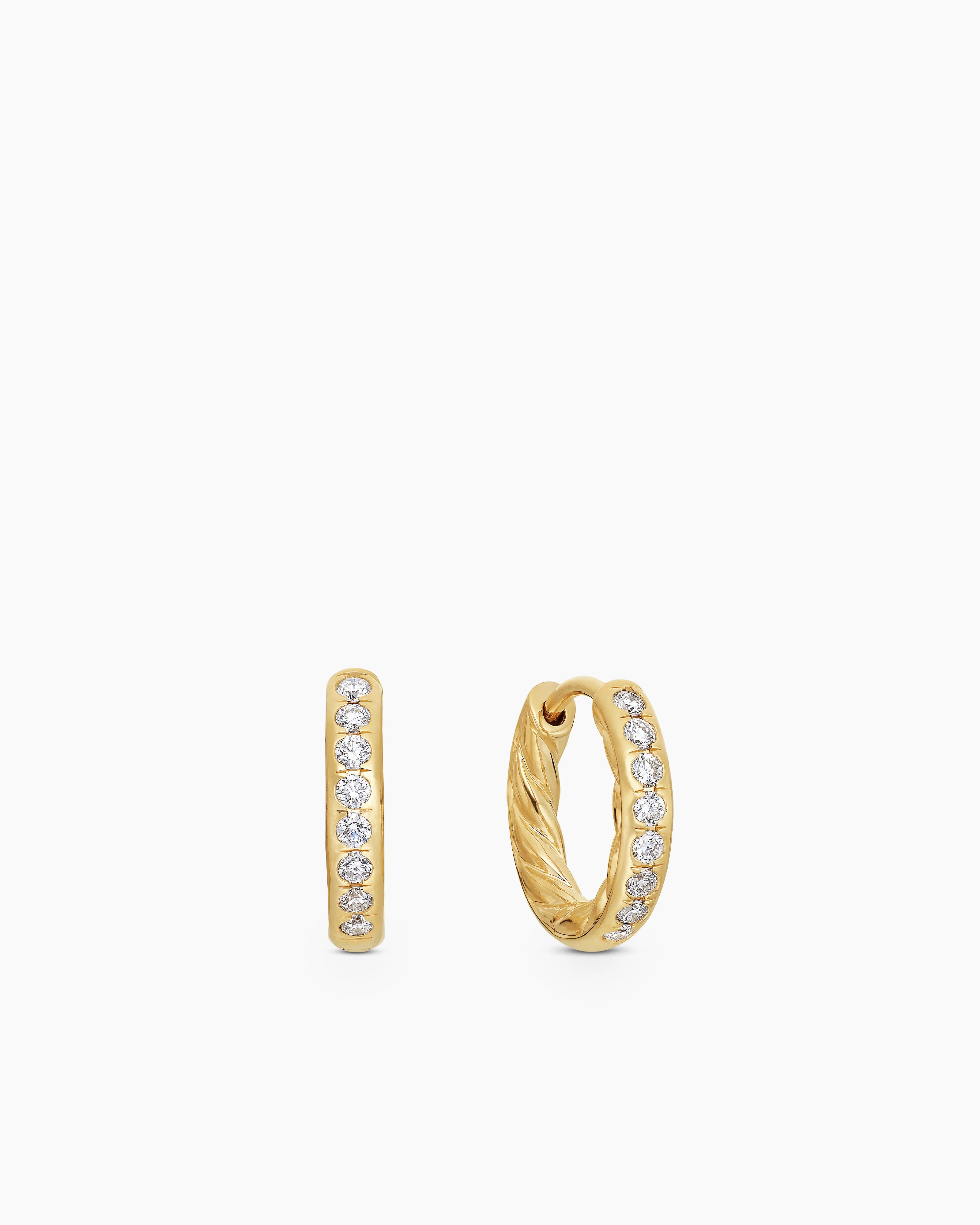 David Yurman | Pavé Huggie Hoop Earrings in 18K Yellow Gold with Diamonds, 13mm | David Yurman
