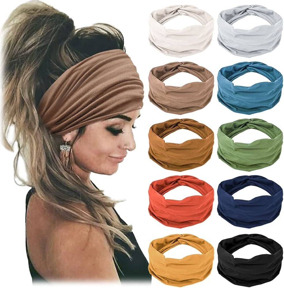 10 PCS Women Headbands African Wide Hair Wrap Extra Turban Head Bands for Lady Large Sport Workout S | Amazon (US)
