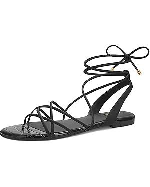 PARTY Women's Strappy Sandals Gladiator Lace Up Flats Summer Wrap Open Toe Tie Up Shoes | Amazon (US)
