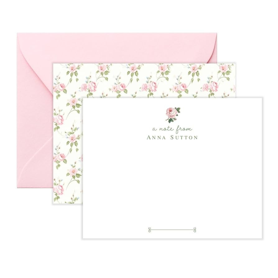 Co - Personalized Grandmillennial Rose Stationery for Women, Floral Stationary Cards and Envelope... | Amazon (US)