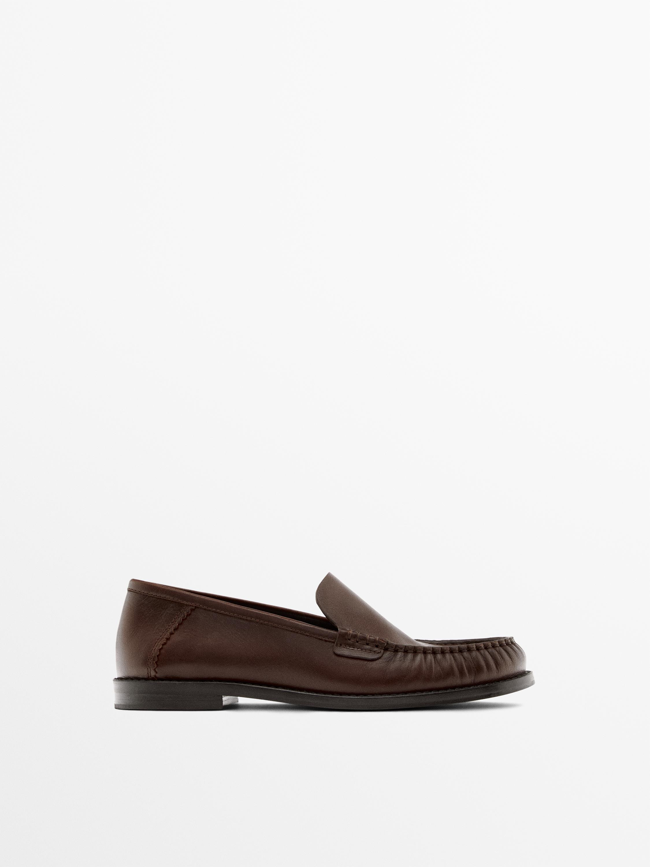Gathered leather loafers | Massimo Dutti US