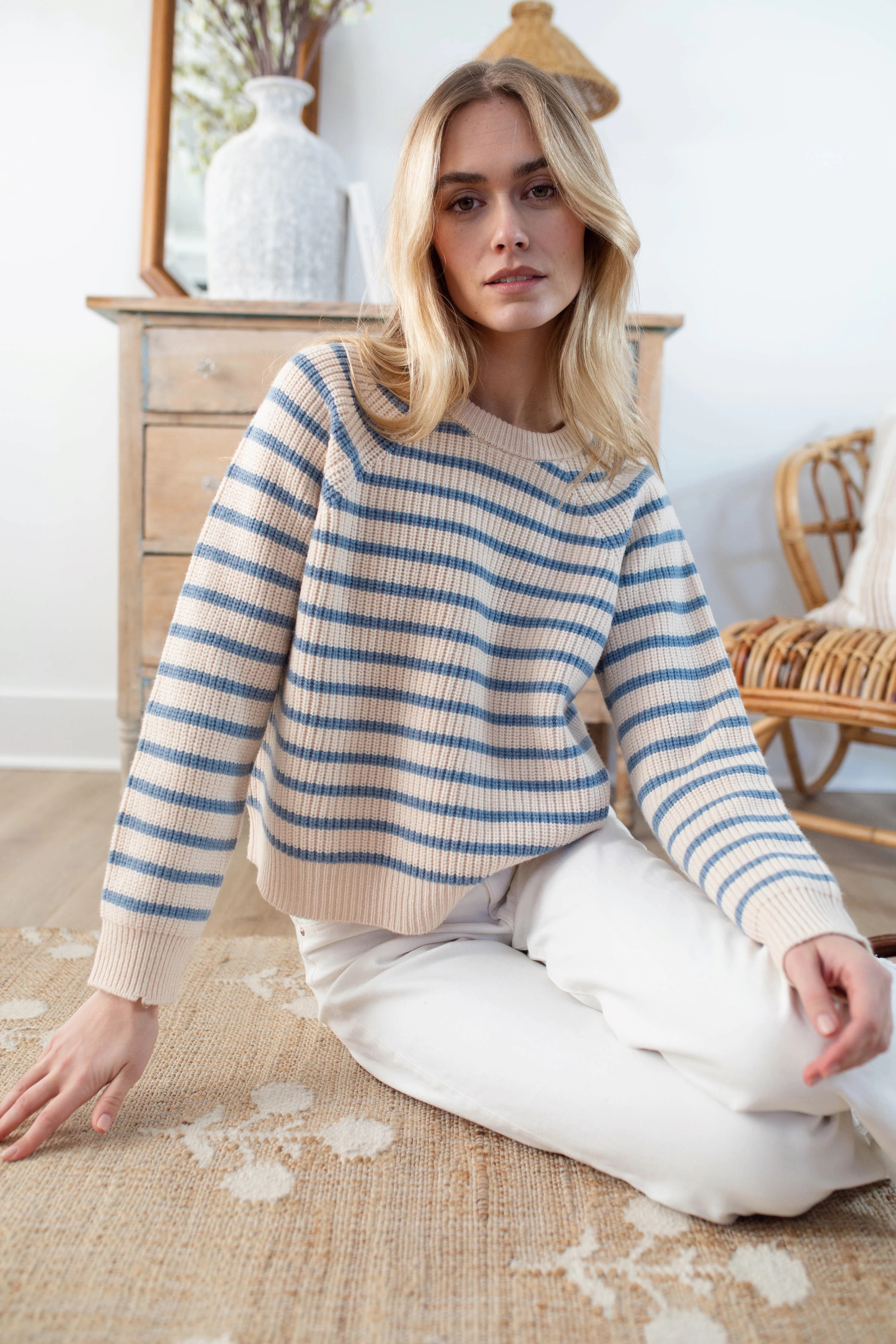 Marea Sweater - Ivory/Atlantic Blue Stripe | Marea