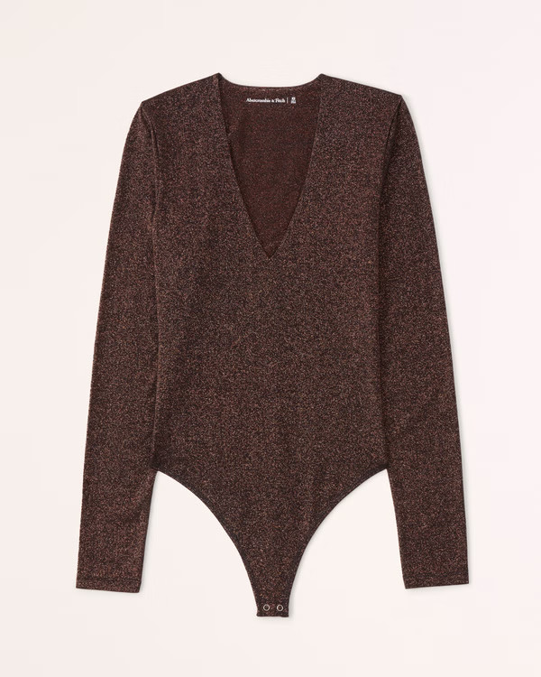 Women's Long-Sleeve Sparkle V-Neck Bodysuit | Women's New Arrivals | Abercrombie.com | Abercrombie & Fitch (US)