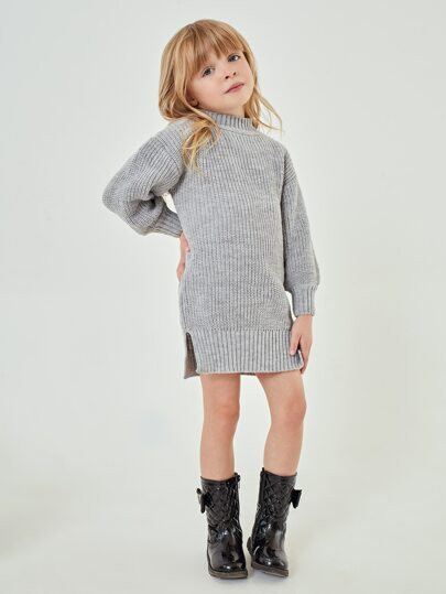 SHEIN BASICS Toddler Girls Mock Neck Drop Shoulder  Sweater Dress | SHEIN