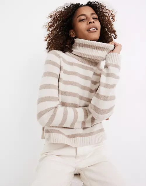 (Re)sourced Cashmere Crop Turtleneck Sweater in Stripe | Madewell