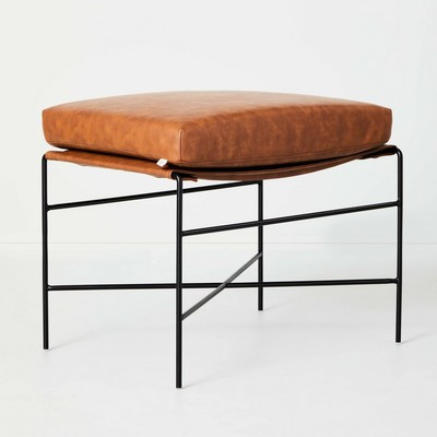 Faux Leather & Metal X-shaped Base for Stylish Appeal Rectangle 22" Ottoman | eBay US