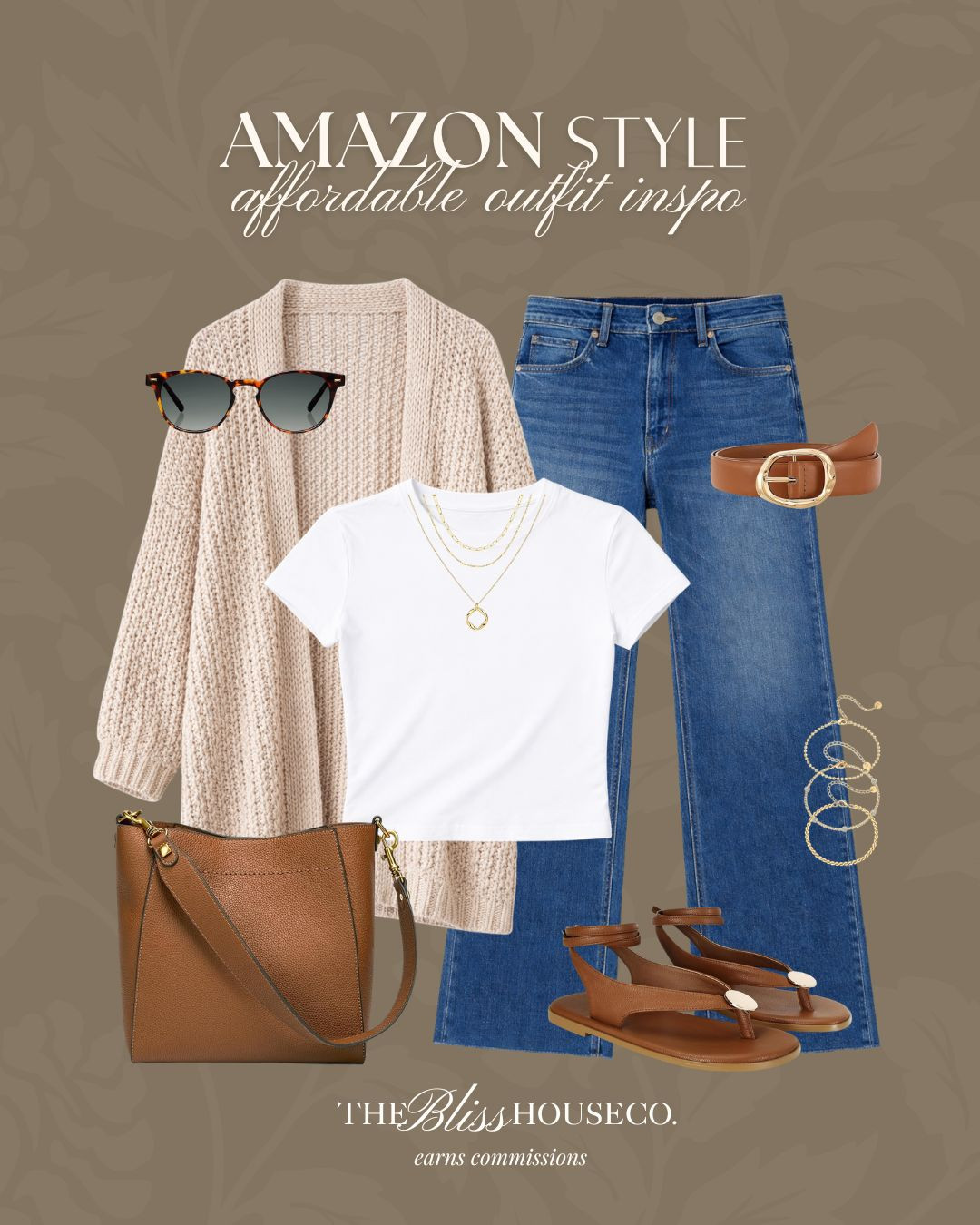 Amazon spring outfit inspo. 🤎 A classic neutral cardigan layered over a fitted white tee with high-rise straight leg jeans, brown leather sandals, and simple gold jewelry. Effortless everyday style at affordable prices!


Amazon fashion, Amazon spring outfit, affordable outfit inspo, neutral spring style, capsule wardrobe basics, straight leg jeans, white fitted tee, neutral cardigan, brown leather sandals, everyday mom outfit, casual chic style, Amazon best sellers, classic wardrobe staples, spring layering outfit. 

 #LTKootd