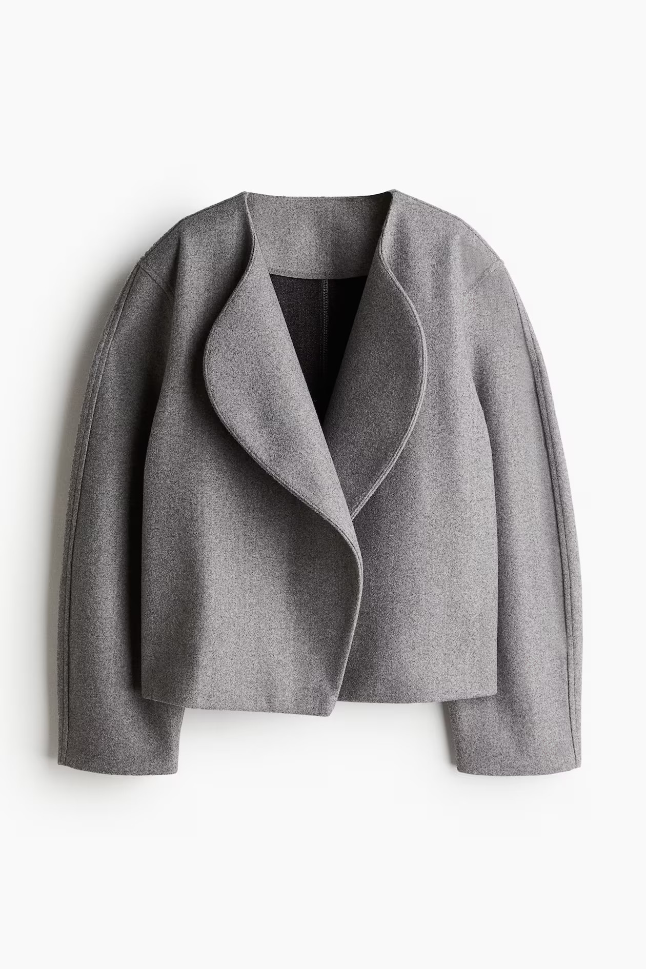 Shawl-collared felted jacket - Long sleeve - Regular length - Grey marl - Ladies | H&M GB | H&M (UK, MY, IN, SG, PH, TW, HK)