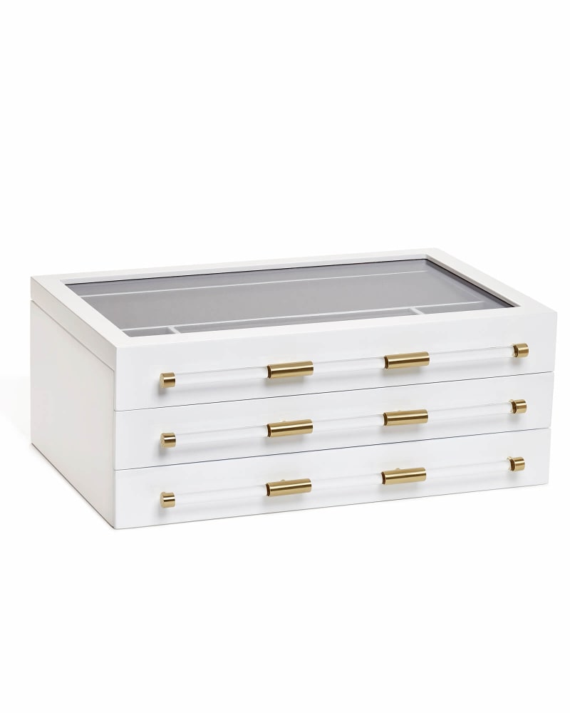 Large Antique Brass Jewelry Box in White Lacquer | Kendra Scott