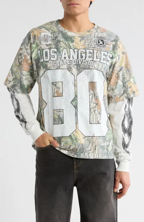 PacSun Division 80 Layered Cotton Graphic T-Shirt in Camouflage at Nordstrom, Size X-Large | Nordstrom