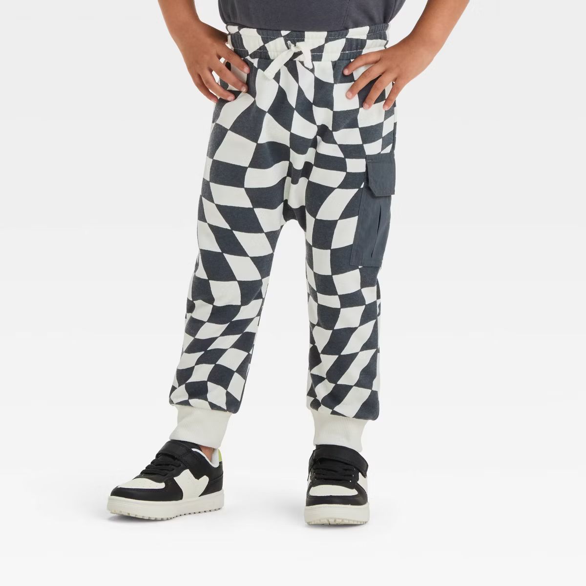 Grayson Mini Toddler Boys' Checkerboard Printed Pull-On French Terry Cargo Jogger Pants - Black | Target